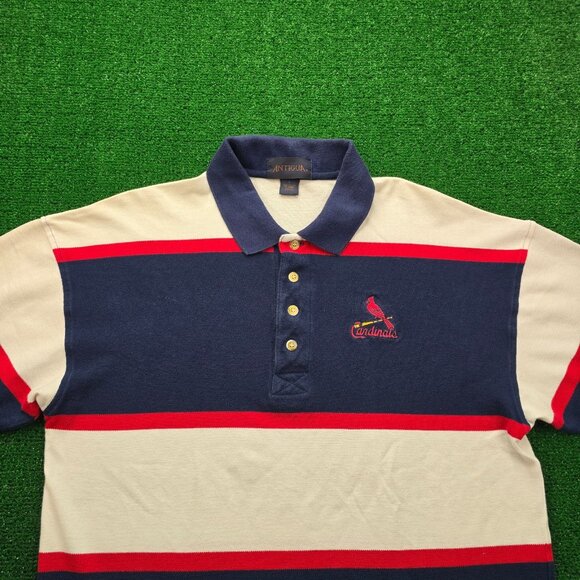 St Louis Cardinals Polo Shirt Mens Large Striped Vintage 90s MLB Baseball Sports - Picture 2 of 10
